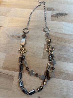 Lia Sophia Two-Strand Gray and Brown Beaded Necklace